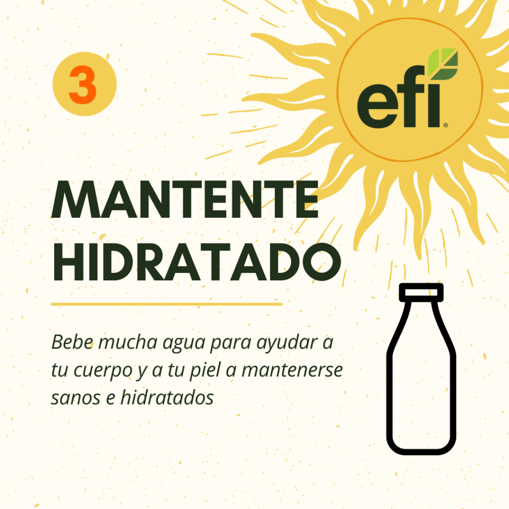 Infographic with steps to stay safe from sun in Spanish