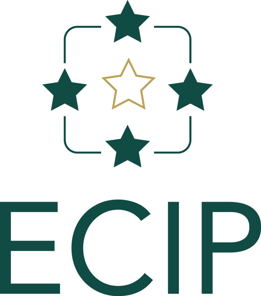 ECIP logo. Green letters with 4 green stars and one golden star in the middle.