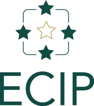 ECIP logo. Green letters with 4 green stars and one golden star in the middle.