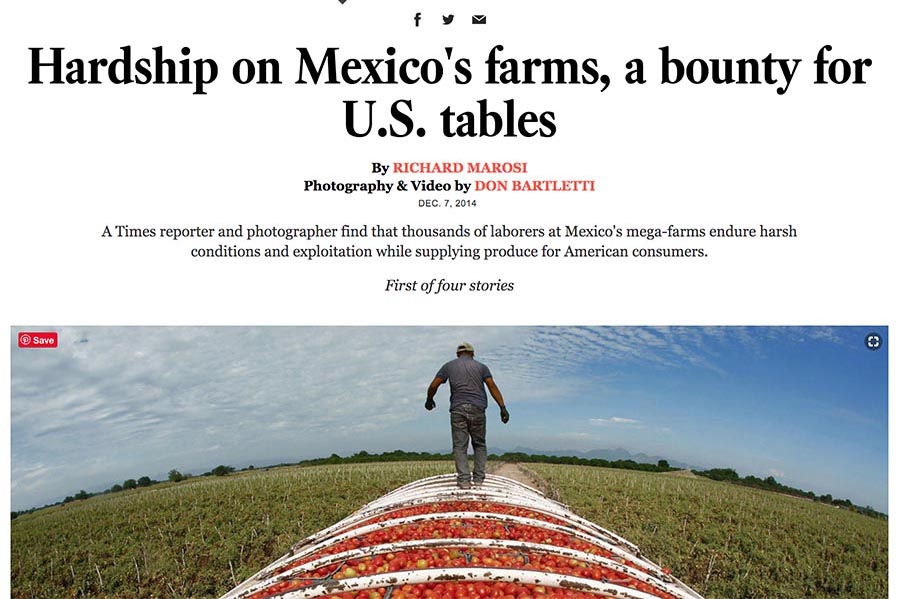 El periódico L.A. Times publica una serie de artículos acerca de la agricultura en México