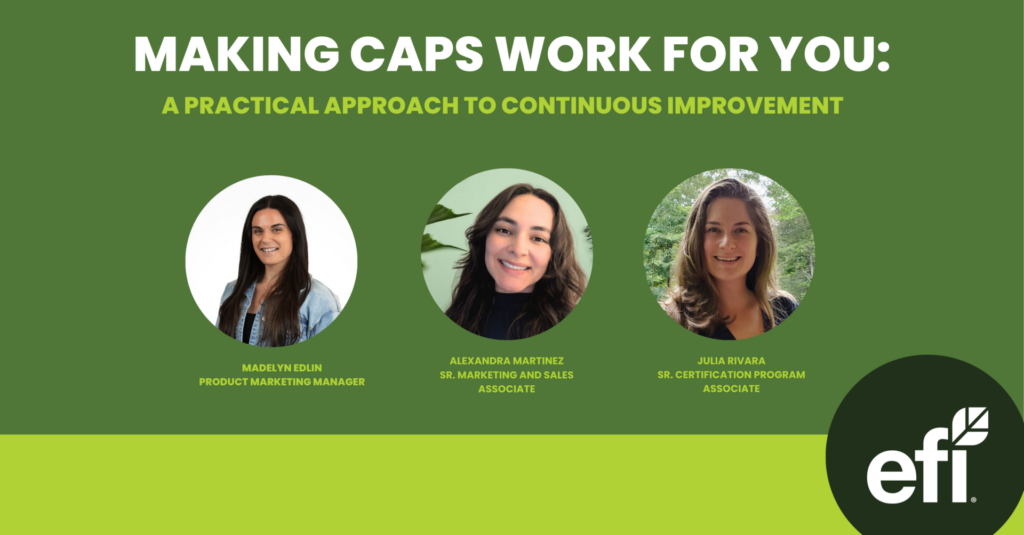 Three female professionals from EFI presenting on making continuous improvement caps work for food industry businesses and wholesale distribution companies.